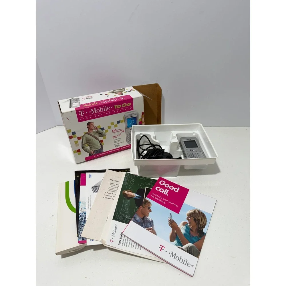 Nokia 6030 T-Mobile To Go Prepaid Silver Cell Phone Vintage Boxed Kit 2007